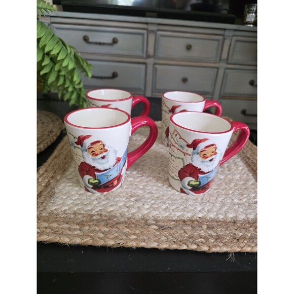 Williams Sonoma Set Of‎ 4 LETTERS TO SANTA Teddy Bear X-Mas Coffee Mugs 4" 2007 - Picture 1 of 8